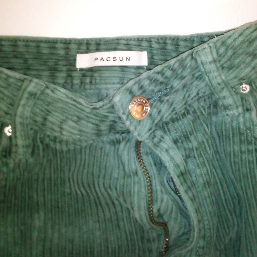 PacSun Pants Womens 28 Green Corduroy High Waisted 90s Boyfriend Embroidered Y2K - Picture 3 of 7